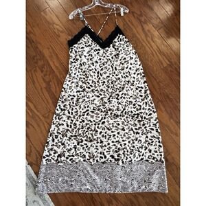 Jones New York Women's Sz XL Full Slip Dress Black Tribal Animal Design Lace Y2K